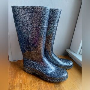 Women’s 10 Black Glitter Jelly Rain Boots